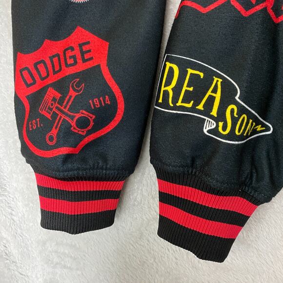Dodge x Reason Men Varsity Bomber Jacket Limited Edition M Black Demon Flame NEW - Picture 6 of 13